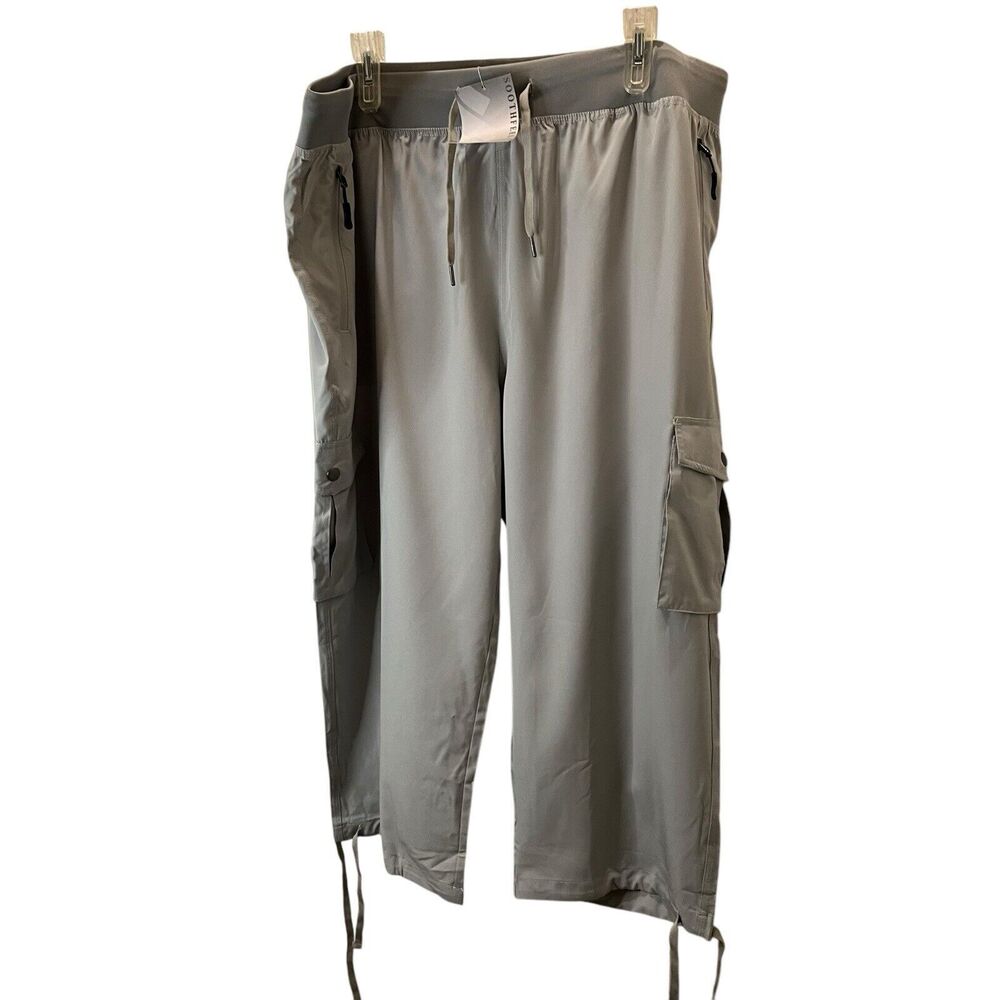 SoothFeel Womens Size 3XL Cargo Scrub Pants Gray Drawstring Pull On Tie Hem NEW